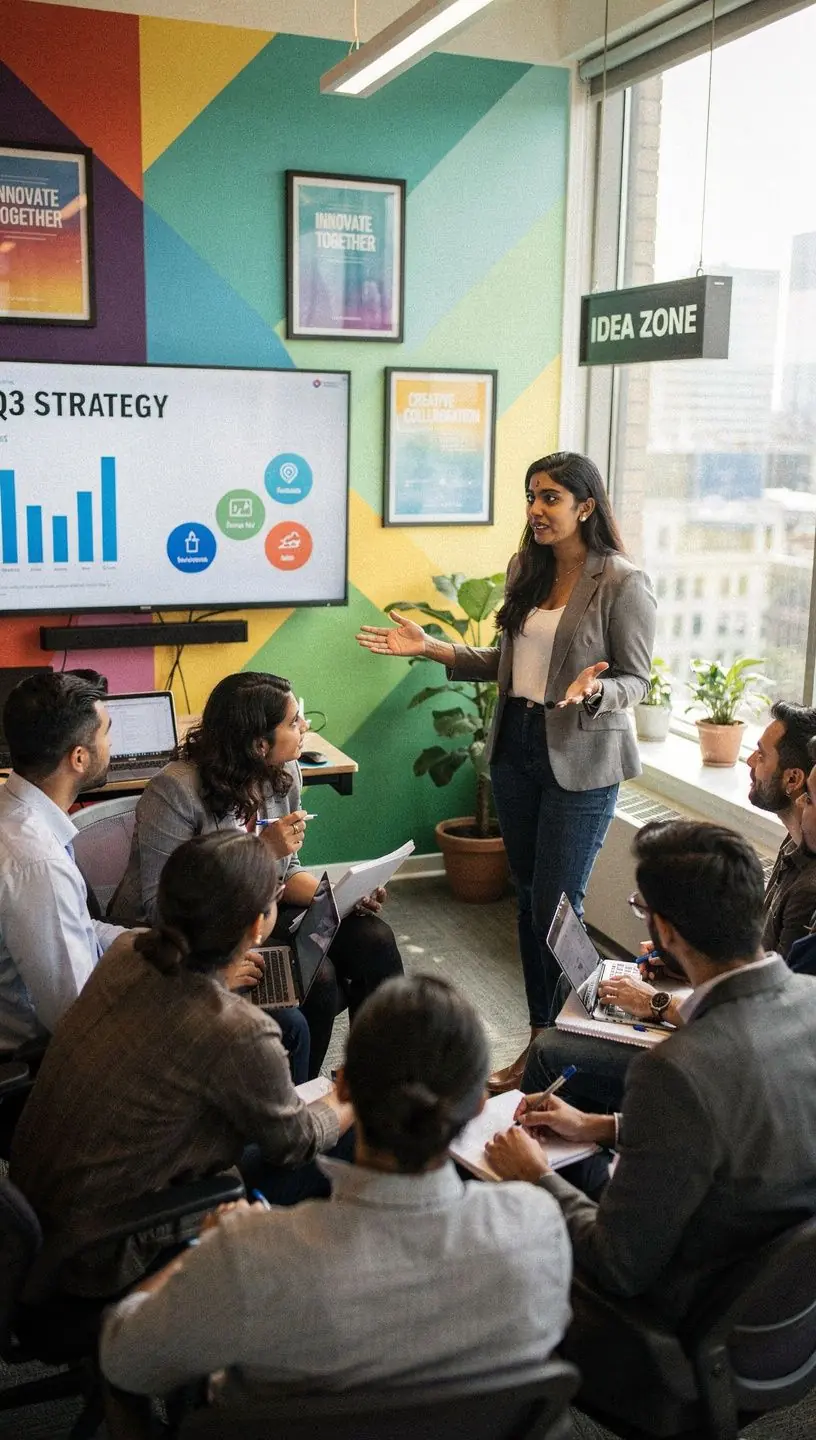 Przestrzeń biurowa z elementami marki, z dobrze dobranymi materiałami.